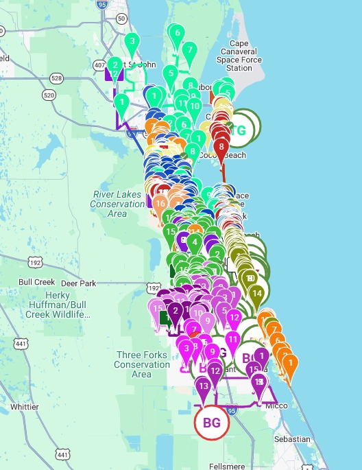 Coastal map of Florida's Atlantic coast with many colored pins marking locations from Sebastian to Cape Canaveral. Coastal map of Florida's Atlantic coast with many colored pins marking locations from Sebastian to Cape Canaveral.  #post_titleCoastal map of Florida's Atlantic coast with many colored pins marking locations from Sebastian to Cape Canaveral.#filename Homepage Coastal map of Florida's Atlantic coast with many colored pins marking locations from Sebastian to Cape Canaveral. Coastal map of Florida's Atlantic coast with many colored pins marking locations from Sebastian to Cape Canaveral.  #post_titleCoastal map of Florida's Atlantic coast with many colored pins marking locations from Sebastian to Cape Canaveral.#filename Homepage Coastal map of Florida's Atlantic coast with many colored pins marking locations from Sebastian to Cape Canaveral.